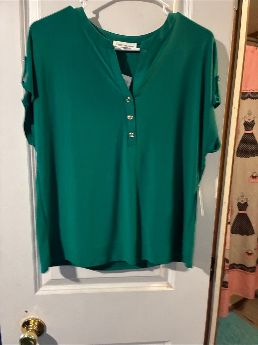 PerSeption Concept Teal Short Sleeve Henley Tunic